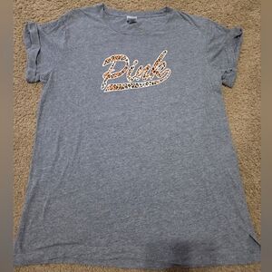 PINK Victoria's Secret Large Oversized Leopard Cheetah Spellout Tee
